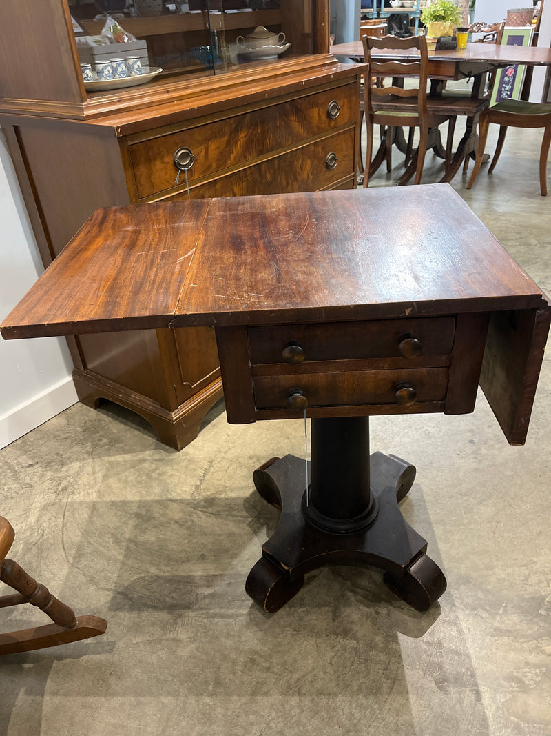 Antique Drop Leaf Side Table 2 Drawers
