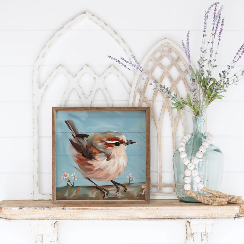 12x12 Bird On Thick Branch Framed Wall Decor