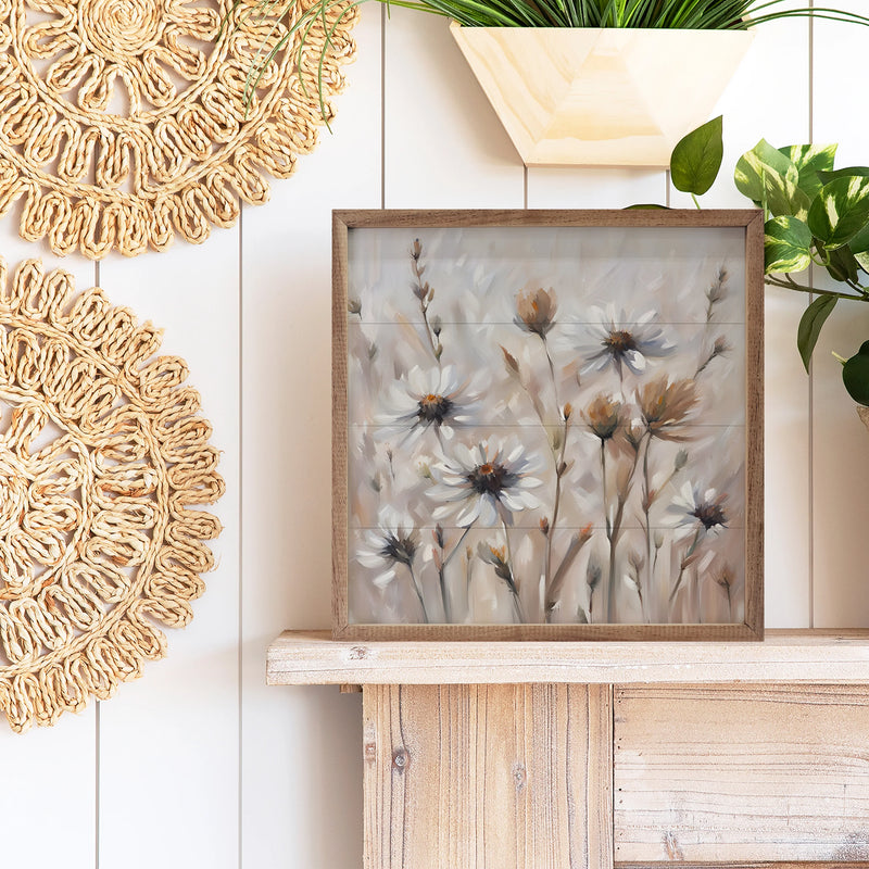 12x12 Neutral Daisy Field Framed Wall Decor