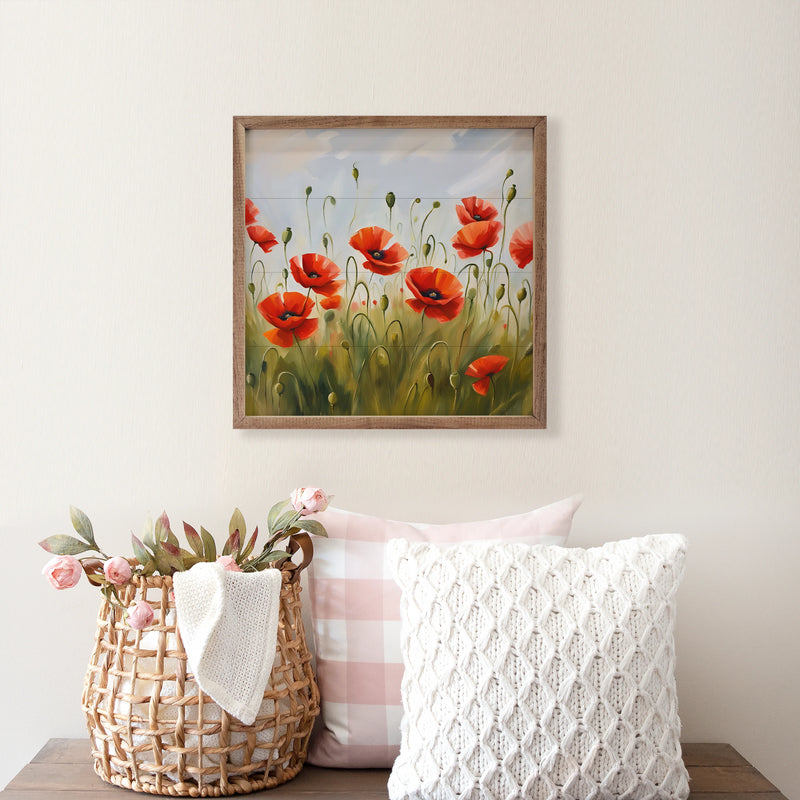 12x12 Red Poppy Field Framed Wall Decor