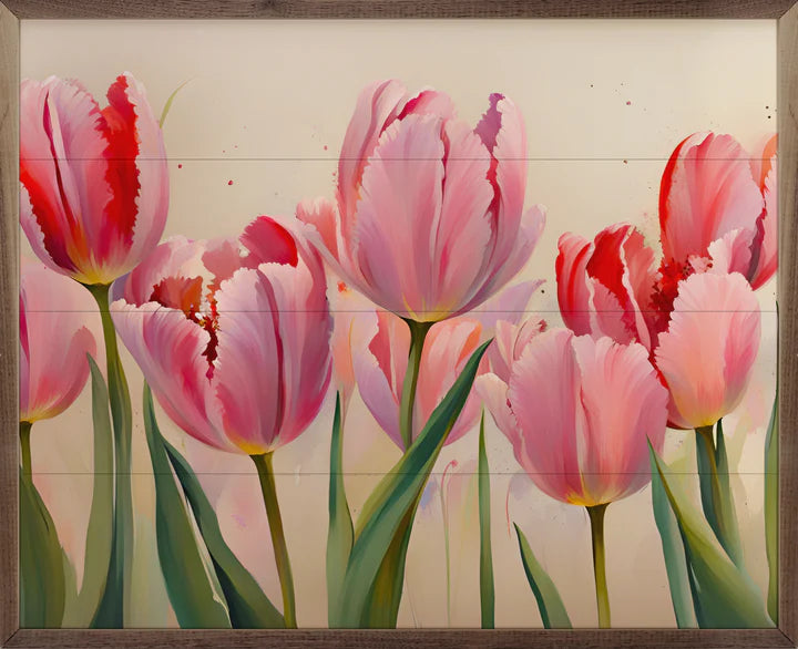 Pink Tulips White Framed Sign 10X8