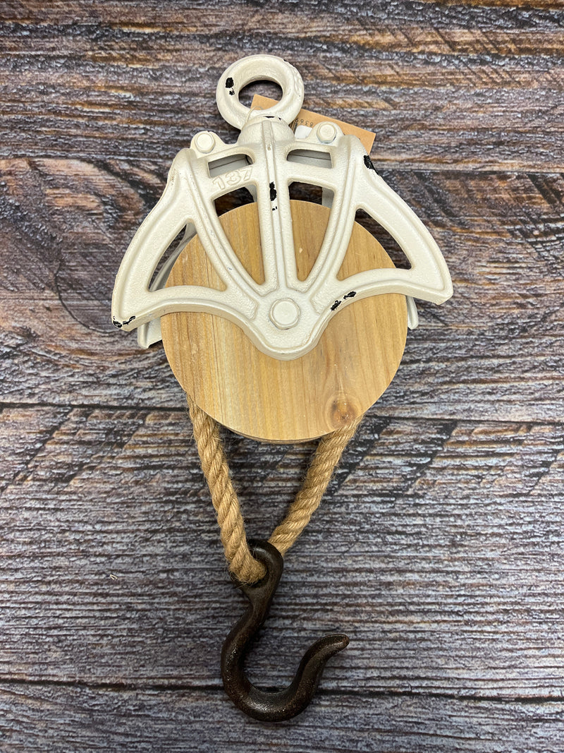 Wood & White Metal Pulley
