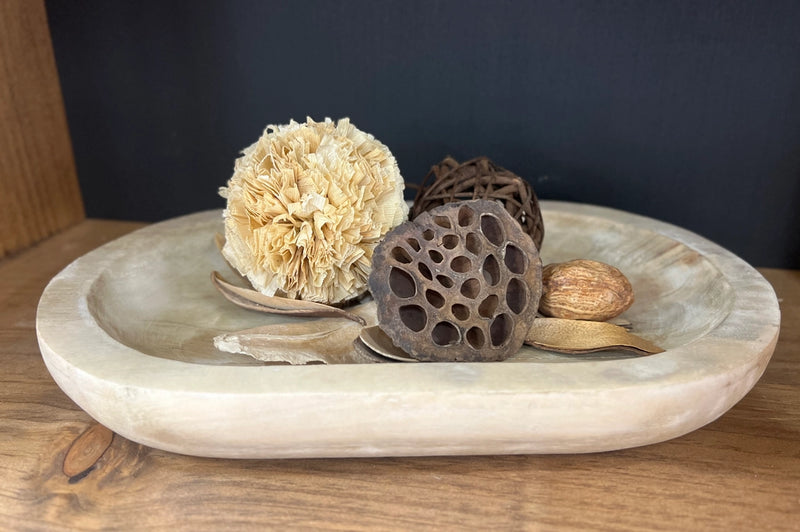 White Washed Wooden Oval Tray