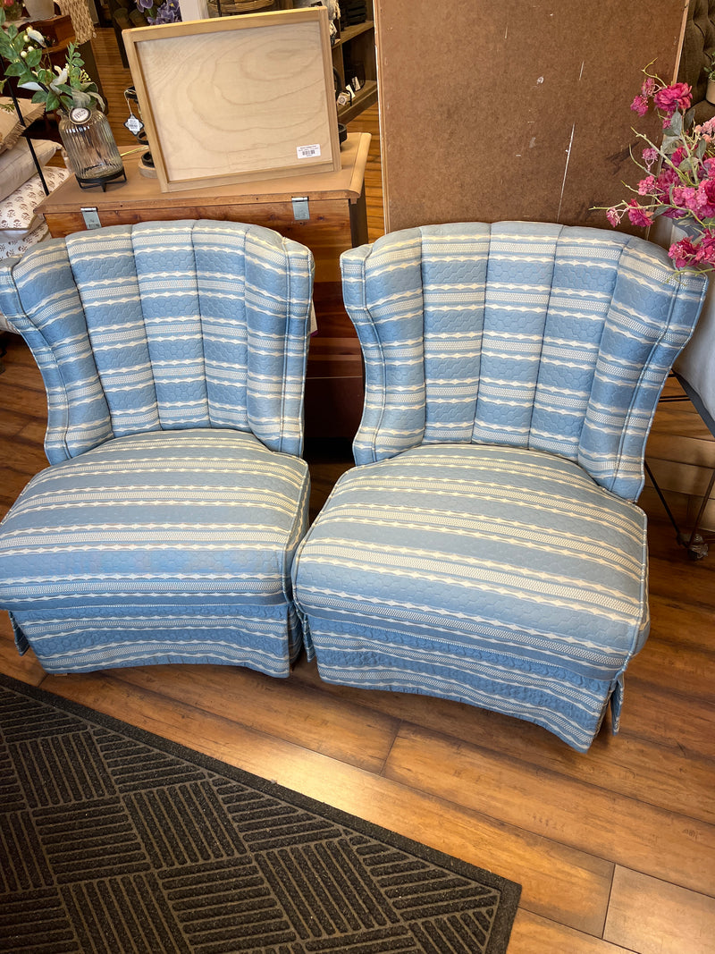 Set of 2 Vintage Blue Striped Chairs