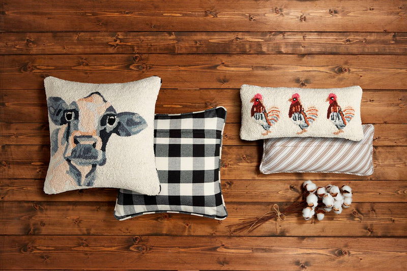 Farm Animal Hooked Wool Pillow