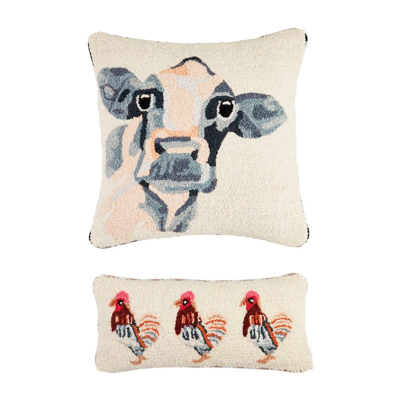 Farm Animal Hooked Wool Pillow
