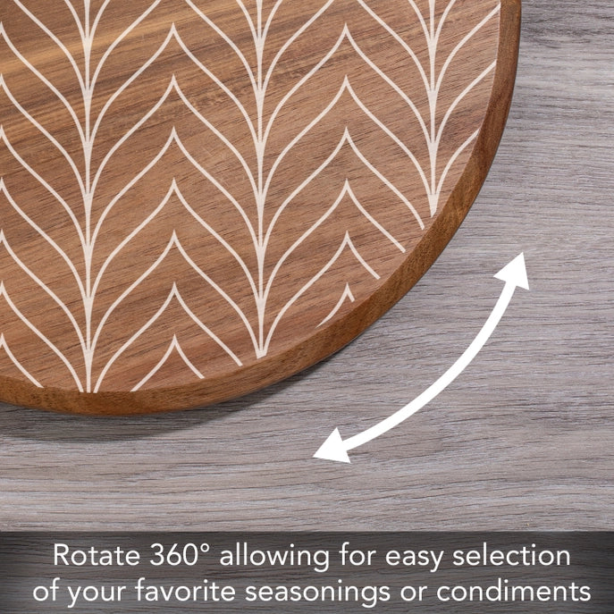 White Chevron Acacia Wood Lazy Susan