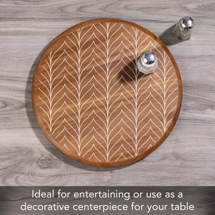 White Chevron Acacia Wood Lazy Susan