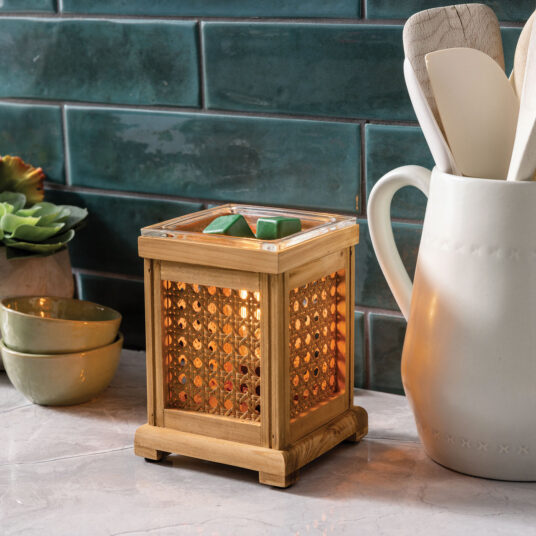Vintage Style Bulb Wax Warmer - Wood & Cane