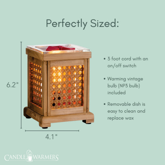 Vintage Style Bulb Wax Warmer - Wood & Cane