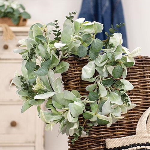 Velvet Lamb's Ear & Eucalyptus Candle Ring, 6.5"