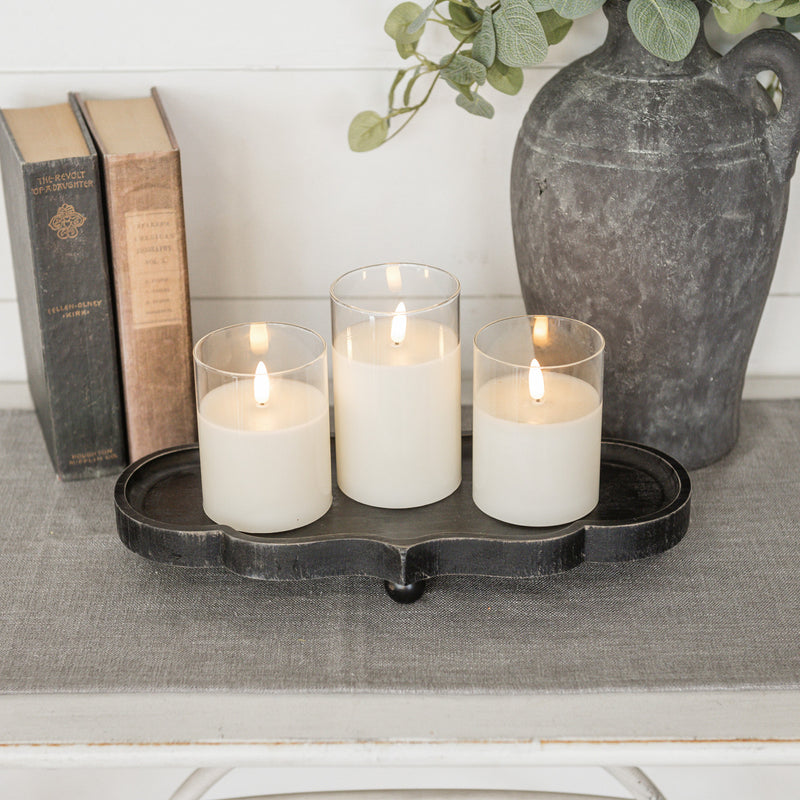 13.5" BLACK SCALLOPED WOOD TRAY