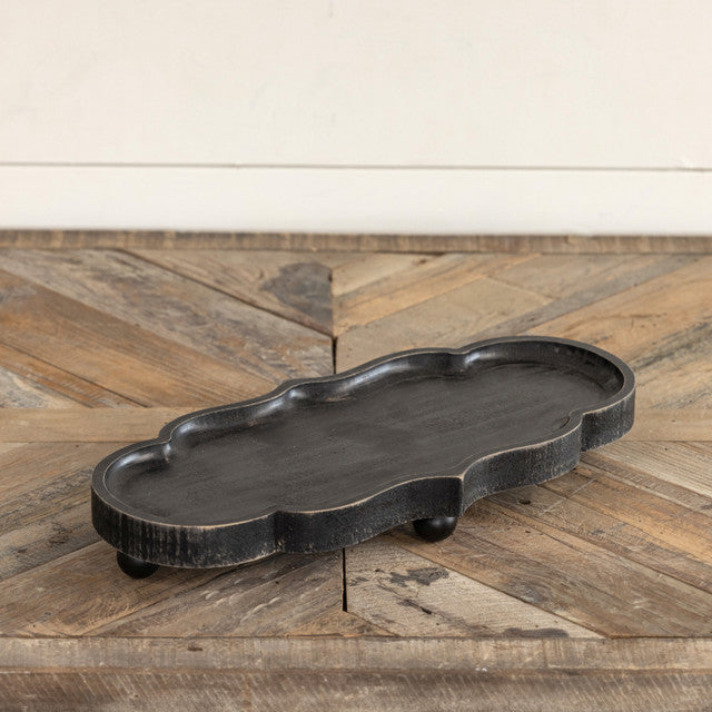 13.5" BLACK SCALLOPED WOOD TRAY