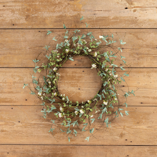30" CREAM BOXWOOD & WILDFLOWER VINE WREATH