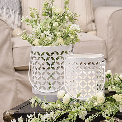 White Geometric Trellis Lantern
