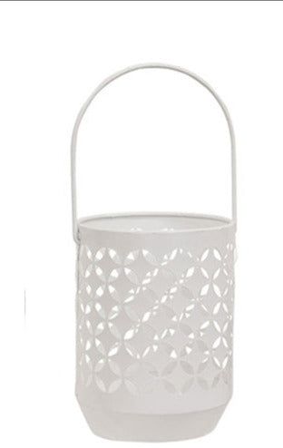 White Geometric Trellis Lantern