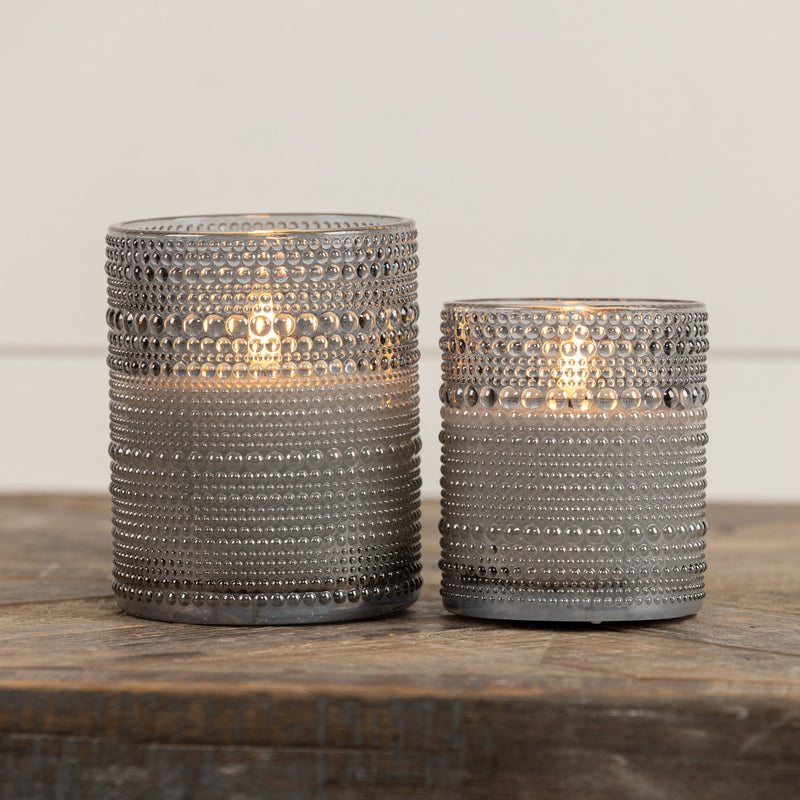 GREY DOTTED GLASS 3D FLAME CANDLE