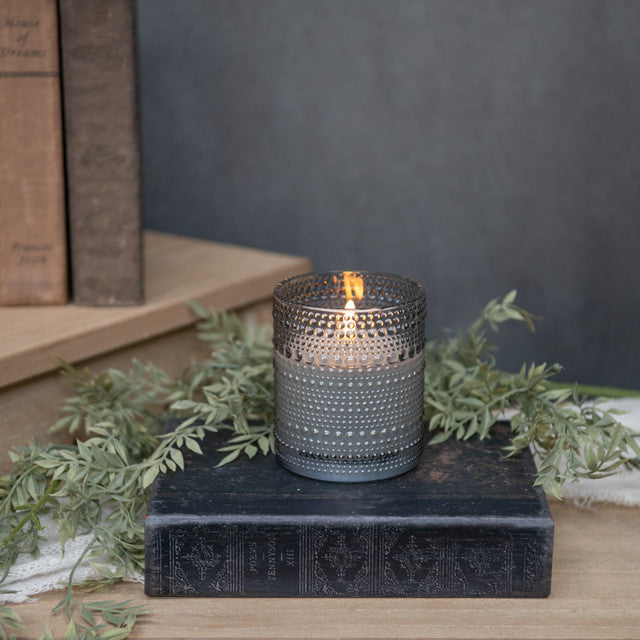 GREY DOTTED GLASS 3D FLAME CANDLE