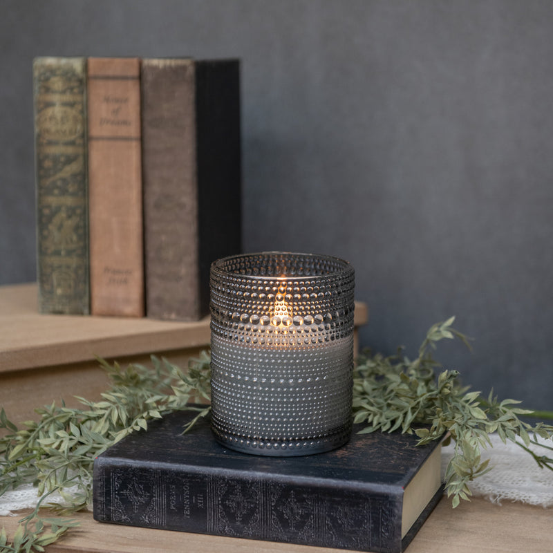 GREY DOTTED GLASS 3D FLAME CANDLE