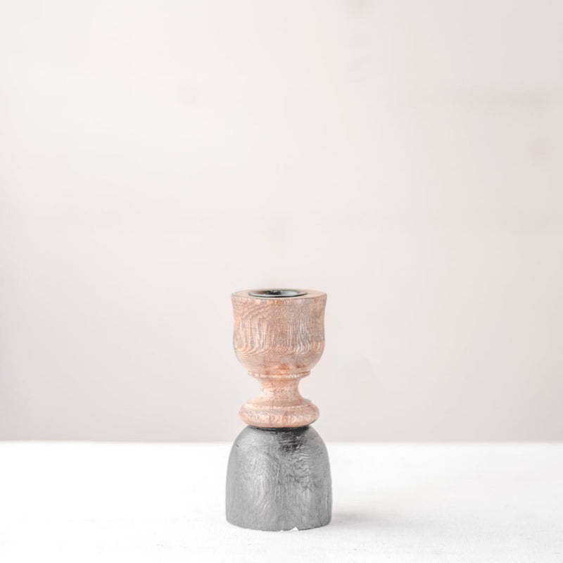 Black & Wood Taper Candle Holder