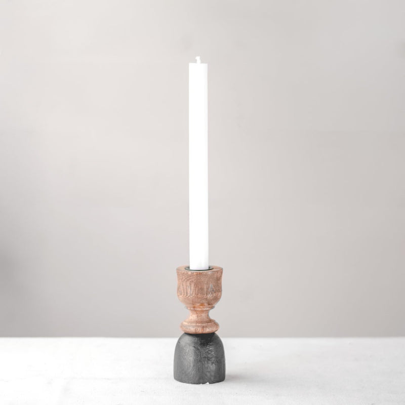 Black & Wood Taper Candle Holder