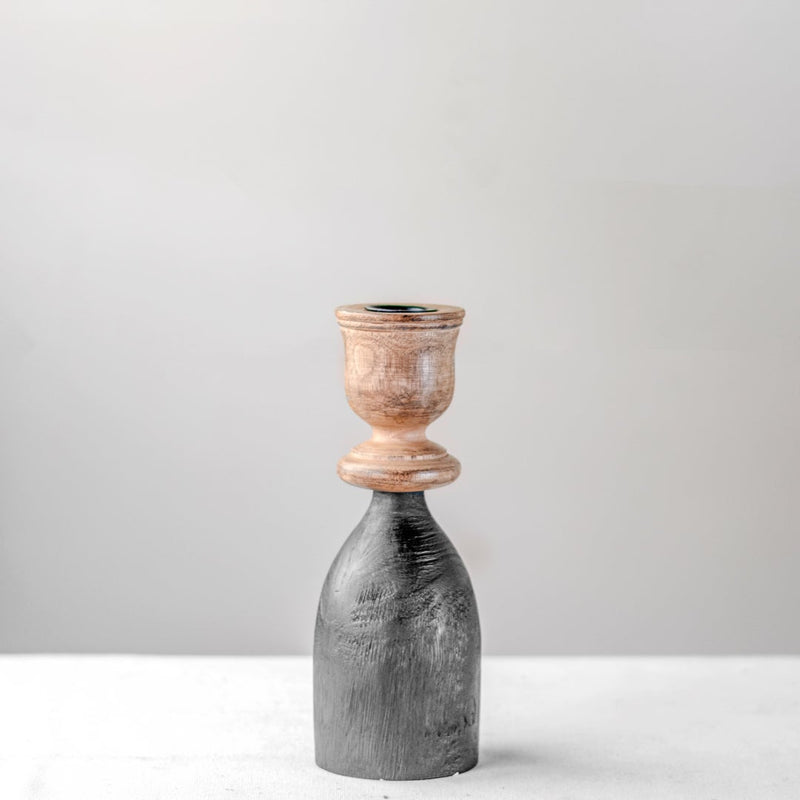 Black & Wood Taper Candle Holder
