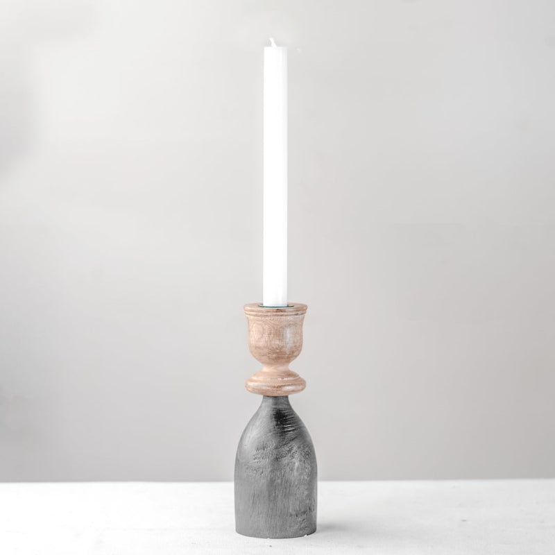 Black & Wood Taper Candle Holder