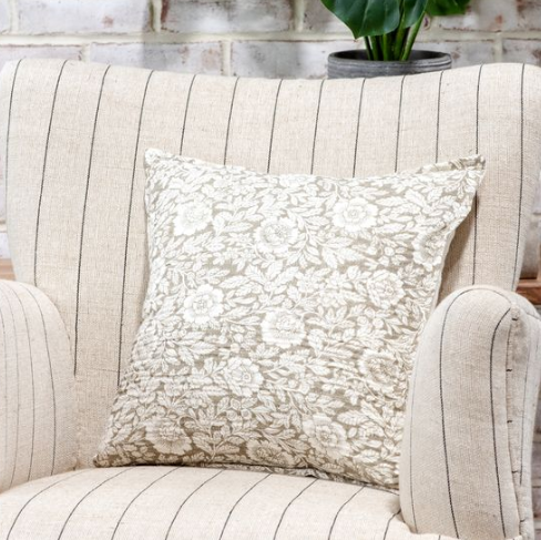 16x16 Beige Floral & Leaf Pillow
