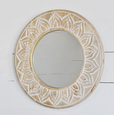 Round Carved Wood Mirror