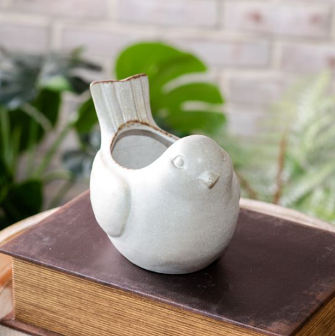 Tan w/ White Wash Bird Pot