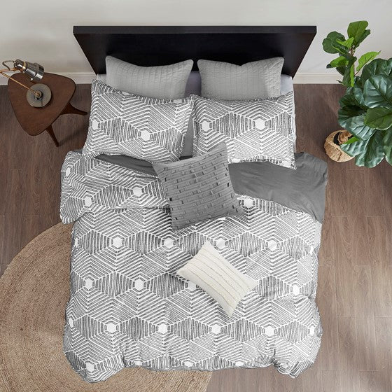 Ellipse Cotton Jacquard Duvet Cover Set- Grey