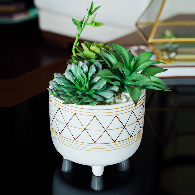 6" FOOTED GOLD GEO CERAMIC SUCCULENT