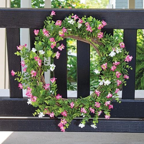 Pink & White Wildflower & Twig Wreath