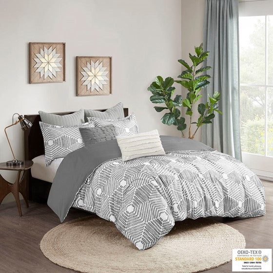 Ellipse Cotton Jacquard Duvet Cover Set- Grey