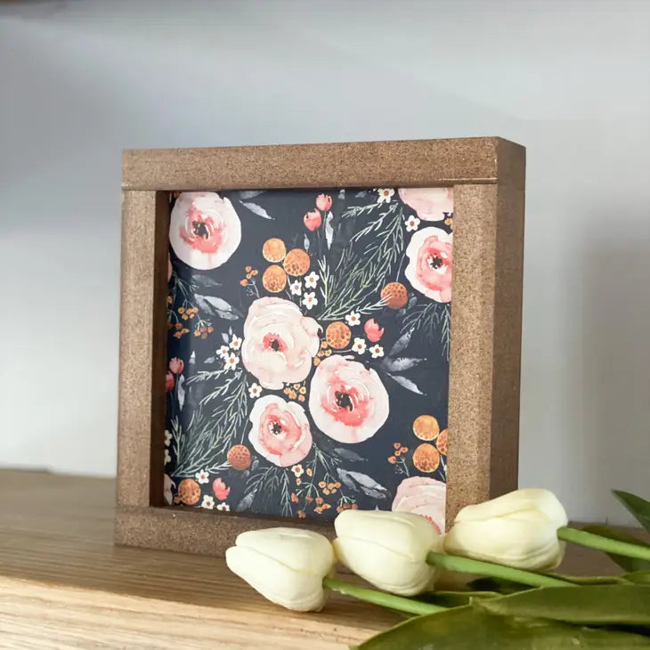 Navy Floral Mini Sign 7 x 7